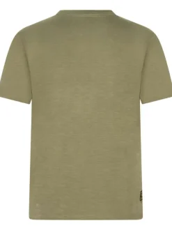 T-shirt en coton kaki uni avec un col rond et une coupe droite