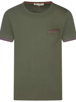 T-shirt en coton kaki uni avec un col rond et une poche plaquée sur la poitrine