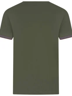 T-shirt en coton kaki uni avec un col rond et une poche plaquée sur la poitrine