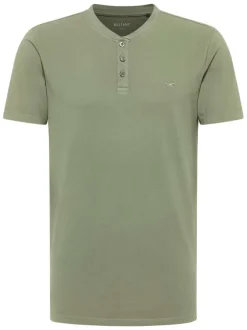 T-shirt en coton kaki uni avec un col tunisien et des manches courtes