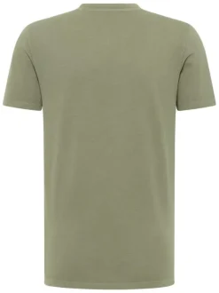 T-shirt en coton kaki uni avec un col tunisien et des manches courtes