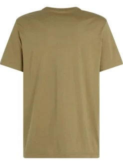 T-shirt en coton kaki uni avec une coupe droite et des fines écritures à l'avant