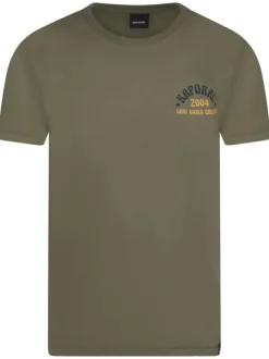 T-shirt en coton kaki uni avec une coupe droite et un col rond