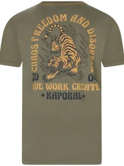 T-shirt en coton kaki uni avec une coupe droite et un col rond