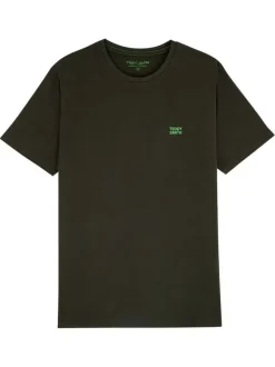 T-shirt en coton kaki uni avec une coupe droite et un col rond