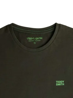 T-shirt en coton kaki uni avec une coupe droite et un col rond
