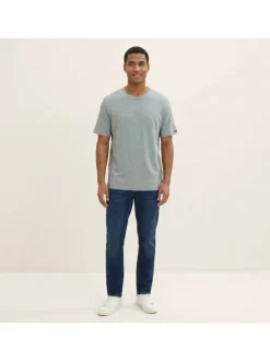 T-shirt en coton kaki uni avec une coupe droite et un col rond