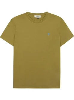 T-shirt en coton kaki uni avec une coupe droite et un col rond