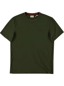 T-shirt en coton kaki uni avec une coupe droite et un col rond