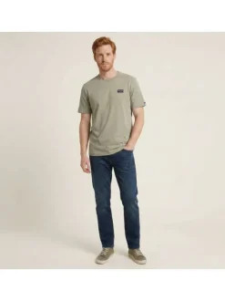 T-shirt en coton kaki uni avec une coupe droite et un col rond