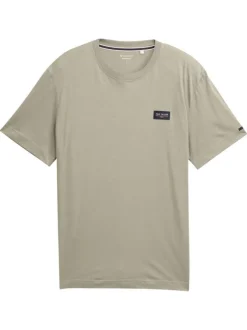 T-shirt en coton kaki uni avec une coupe droite et un col rond