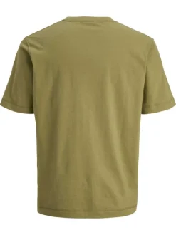 T-shirt en coton kaki uni avec une coupe droite et un col rond