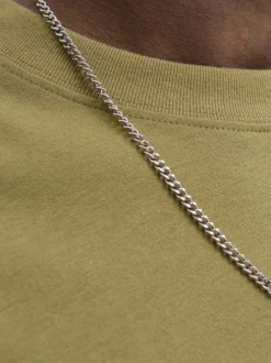 T-shirt en coton kaki uni avec une coupe droite et un col rond