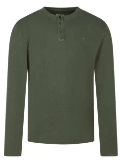 T-shirt en coton kaki uni avec une coupe droite et un col tunisien