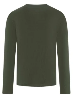 T-shirt en coton kaki uni avec une coupe droite et un col tunisien