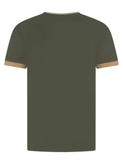 T-shirt en coton kaki uni à col rond avec le mini logo à la poitrine