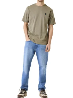 T-shirt en coton kaki uni à col rond avec patch de la marque
