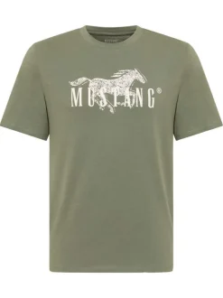 T-shirt en coton kaki uni à manches courtes pourvu d'un col rond