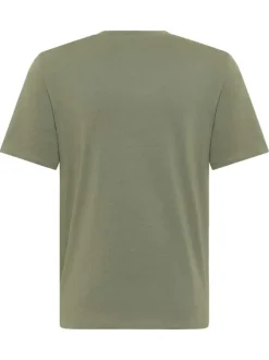 T-shirt en coton kaki uni à manches courtes pourvu d'un col rond