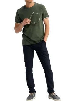 T-shirt en coton kaki uni pourvu de manches courtes et d'un col rond