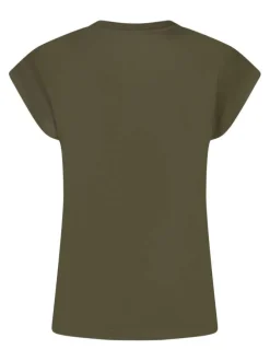T-shirt en coton kaki uni pourvu d'un col en V et des manches courtes