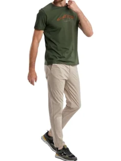 T-shirt en coton kaki uni pourvu d'un col rond et d'une coupe droite