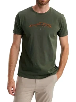 T-shirt en coton kaki uni pourvu d'un col rond et d'une coupe droite