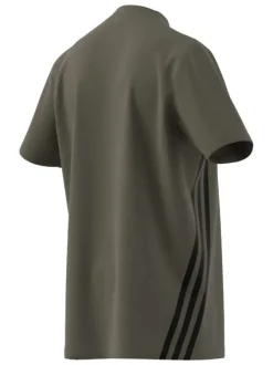 T-shirt en coton kaki uni une coupe droite et un logo poitrine contrasté