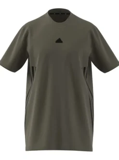 T-shirt en coton kaki uni une coupe droite et un logo poitrine contrasté