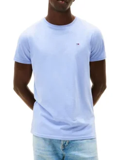 T-shirt en coton lavande uni avec une coupe droite et un col rond