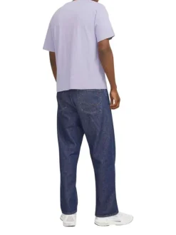 T-shirt en coton lilas uni avec une coupe droite et un col rond