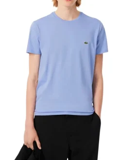 T-shirt en coton lilas uni à col rond avec le petit logo brodé