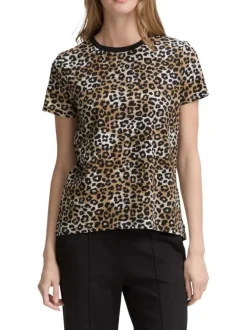 T-shirt en coton léopard avec un col rond et des manches courtes