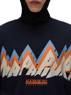 T-shirt en coton marine avec imprimé de la marque à coupe droite et à col rond