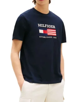 T-shirt en coton marine avec un col rond et des manches courtes