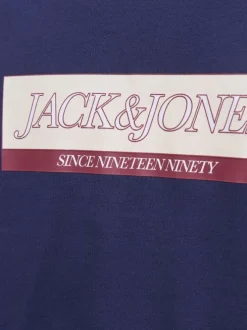 T-shirt en coton marine avec un logo rouge imprimé et un col rond