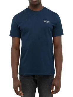 T-shirt en coton marine avec un motif fantaisie et des manches courtes
