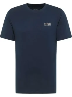 T-shirt en coton marine avec un motif fantaisie et des manches courtes