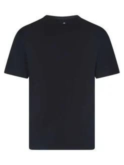 T-shirt en coton marine coupe ajustée avec un col rond et un imprimé