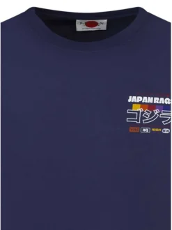 T-shirt en coton marine à coupe droite pourvu d'un col rond en bord-côté