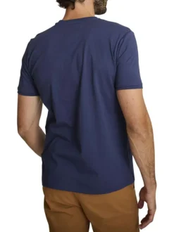 T-shirt en coton marine à coupe droite pourvu d'un col rond en maille piquée