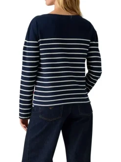T-shirt en coton marine coupe droite pourvu d'un motif à rayures
