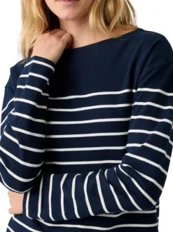 T-shirt en coton marine coupe droite pourvu d'un motif à rayures