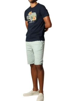 T-shirt en coton marine imprimé avec un col rond et une coupe droite