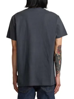 T-shirt en coton marine imprimé avec une coupe droite à col rond