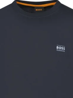T-shirt en coton marine imprimé avec une coupe droite et nom iconique