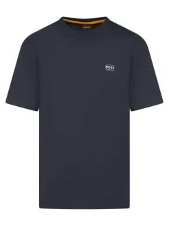 T-shirt en coton marine imprimé avec une coupe droite et nom iconique