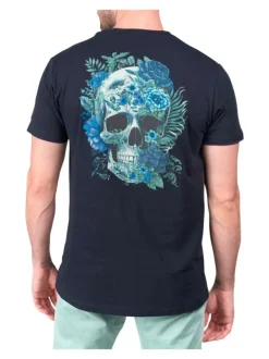 T-shirt en coton marine imprimé avec une coupe droite et un col rond