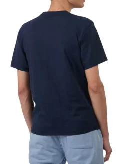 T-shirt en coton marine imprimé avec une coupe droite et un col rond