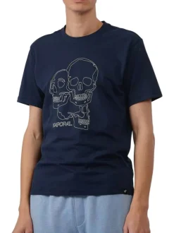 T-shirt en coton marine imprimé avec une coupe droite et un col rond